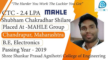 Congrats, Shubham | Selected in MAHLE Group | 2.4 LPA | ELECTRONICS ENGINEER, PoY 2019 | Chandrapur