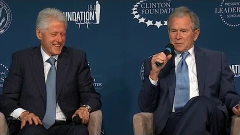 Bill Clinton, George W. Bush laugh and jab at one another