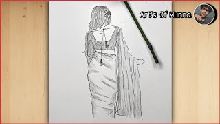 A Girl Wearing Saree Backside Sketch Tutorial #Sketch #Drawings #Girlsketch #Tutorial #Draw #Art