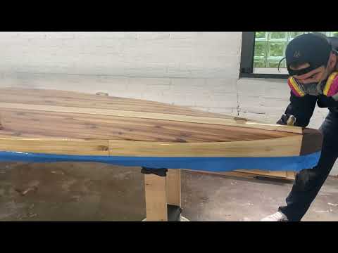 How to Make a Wood Paddle Board - #16 Applying your Hot Coat