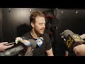 David Pastrnak talks after practice on Monday
