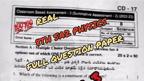 8th class sa2 cba-3 PHYSICS Question Paper  full #2023