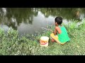 Little Boy Hunting Catching Catfish With Hook - From Beautiful Nature-Рыбалка Видео