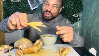 tasting of pig's feet and chicken feet with gari okra sauce