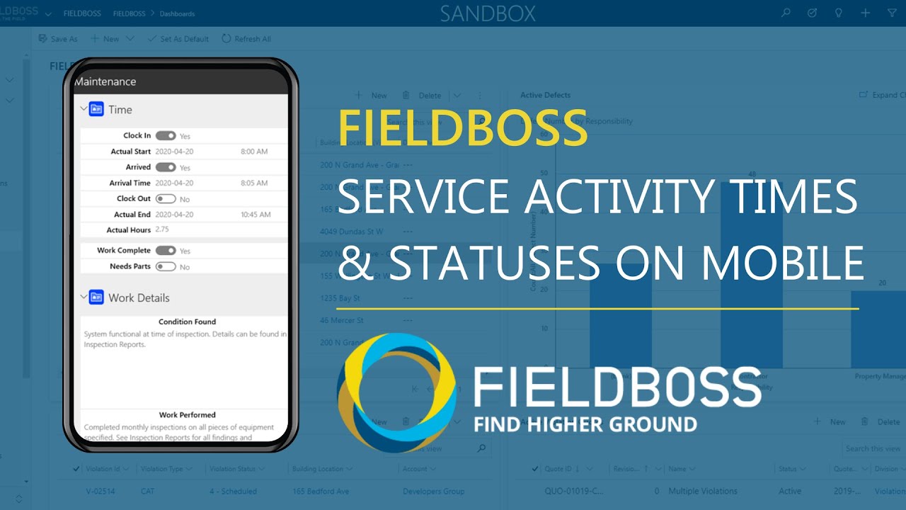 FIELDBOSS Service Activity Times & Statuses on Mobile