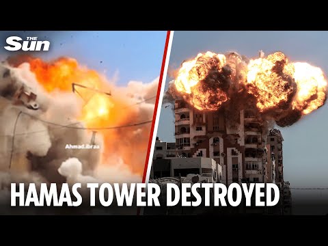 لحظه نابودی سایت جاسوسی حماس در حمله گسترده اسرائیل به غزه