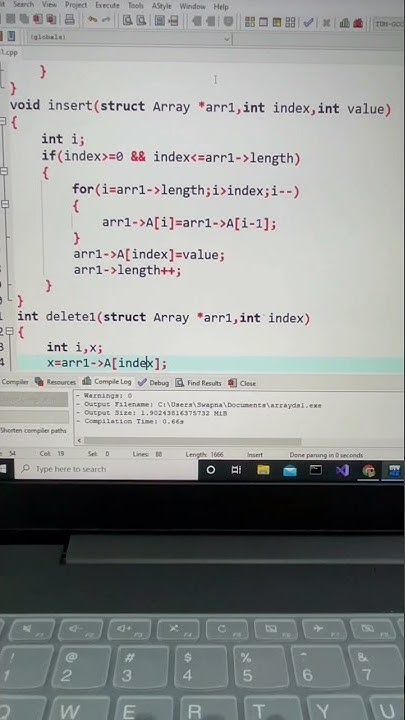 Array - insert and delete operations using structures - YouTube