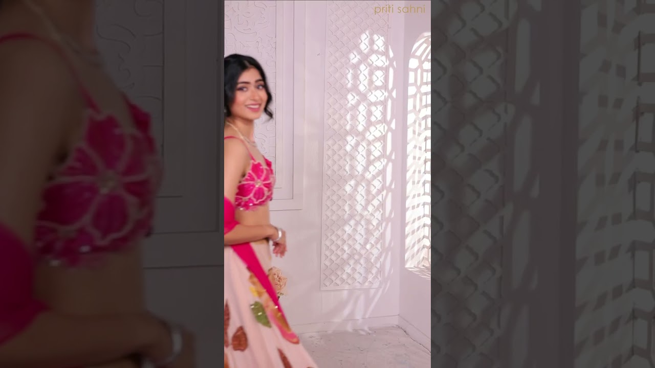 Peach and Hot Pink floral hand-painted and embroidered Lehenga set #lehengalove #lehengasaree
