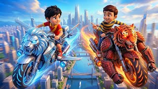  Poor Shiva vs Rich Rudra Flying Bike Race🚀 Shiva Silver Lion Flying Bike 🦁| Hindi 3D Animated Story screenshot 1