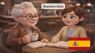 Basic Spanish Conversation for Beginners ( A1-A2) | At the coffee shop ☕️| Easy dialogues 🇪🇸🇺🇸