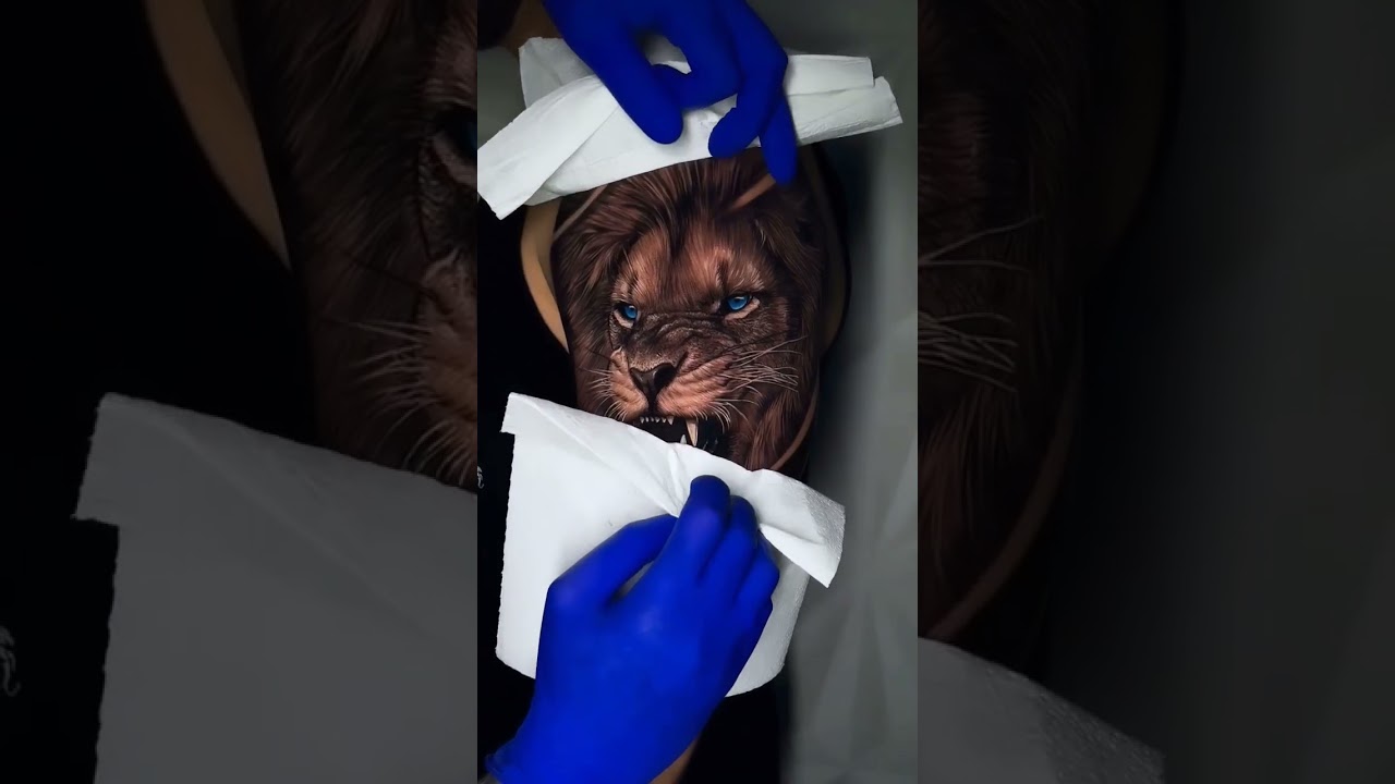 Lion Tattoo on Upper Half Sleeves 