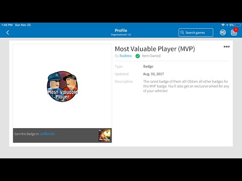 Get The Hardest Badge In Roblox Jailbreak Mvp Badge Youtube - most valuable player mvp roblox roblox valuable mvp