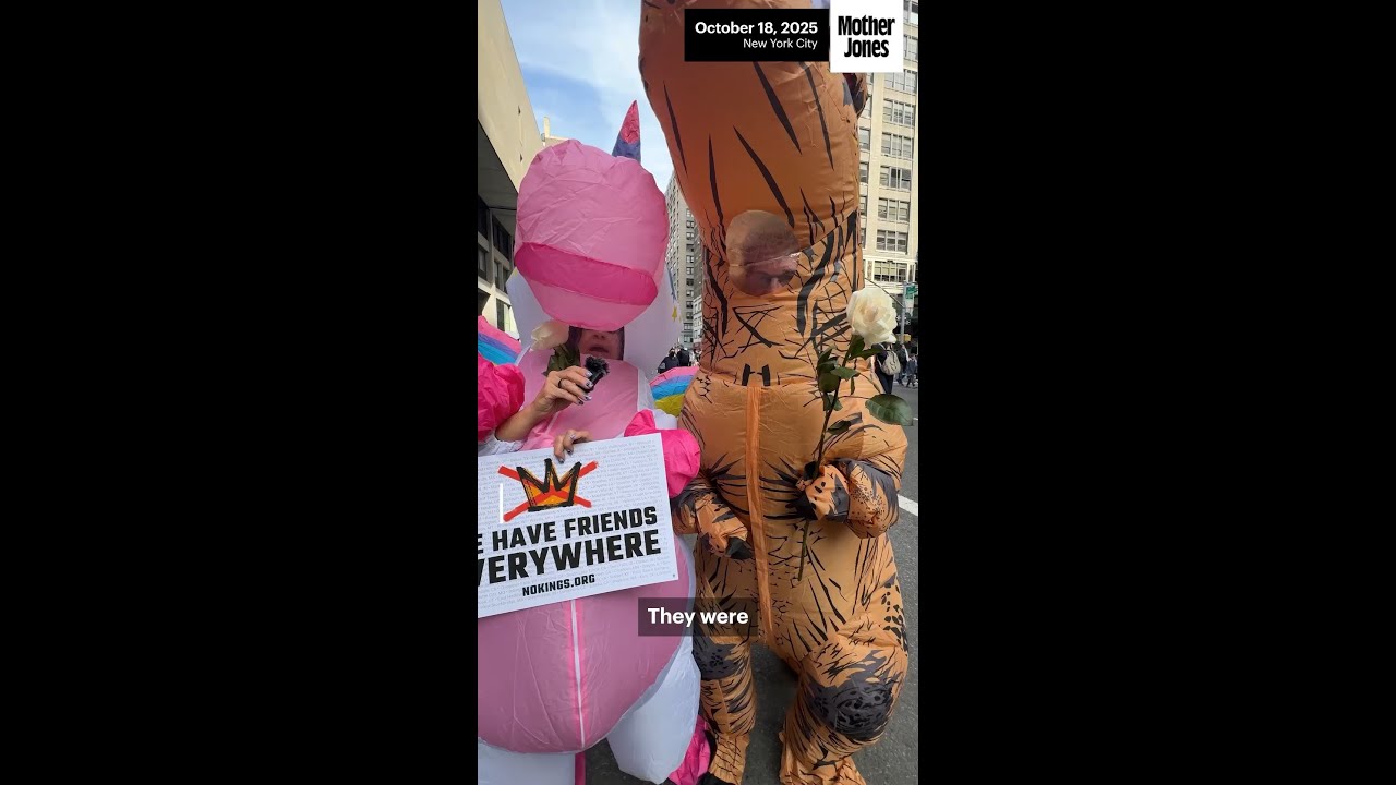 Frogs, axolotls, and a hippo take manhattan to deflate trump’s “antifa” slur