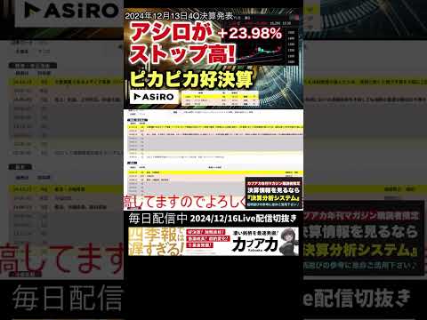 アシロストップ高！4Q決算振返り2024/12/16配信切り抜き　#株 #日本株 #投資