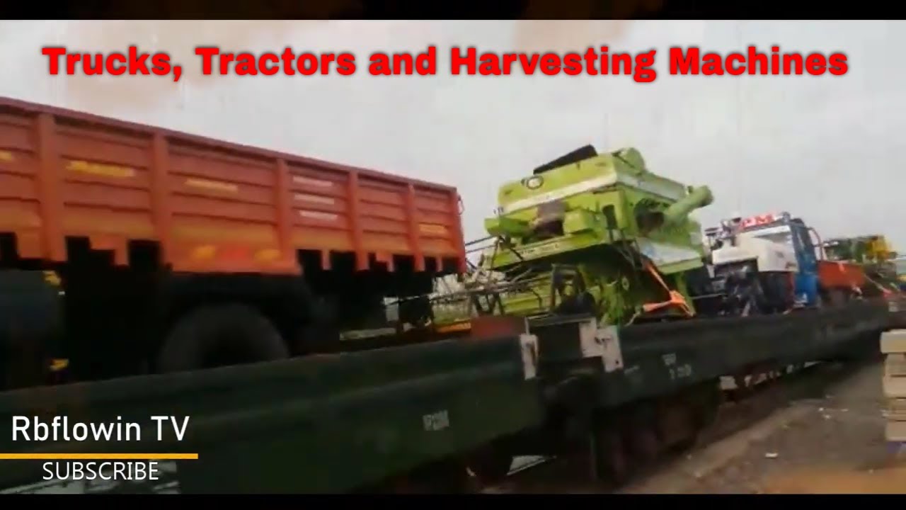 A freight train carrying farming equipment from Tamil Nadu to Telangana