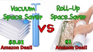 Vacuum Storage Saver Bags vs Roll Up Space Saver Compression Travel Bag Review | Amazon Cheap Deals
