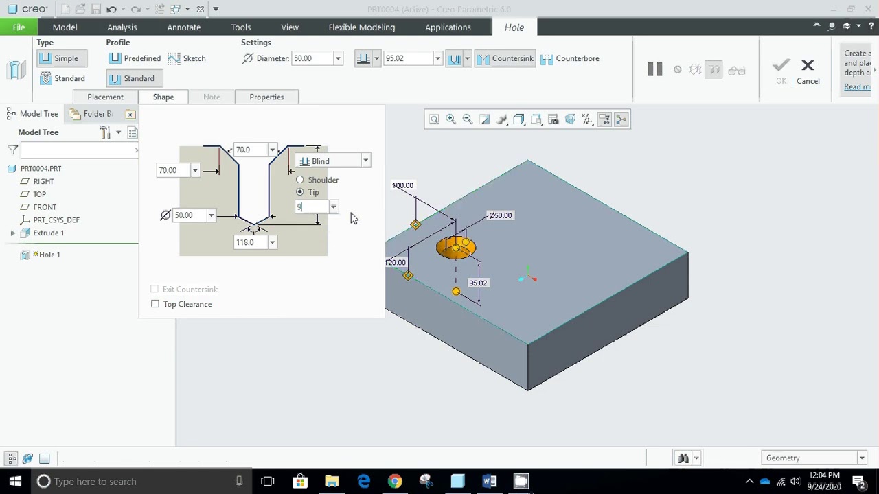 Week5c CREO 6 0 Standard hole profiles YouTube