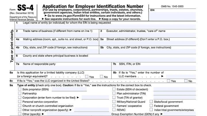 Form SS-4 walkthrough (Application for Employer Identification Number)