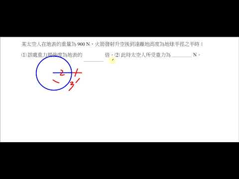 【龍騰選物】【萬有引力】某太空人在地表的重量為 900 N