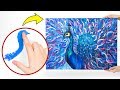 فكرة لوحة مذهلة رسم طاووس بالأصابع