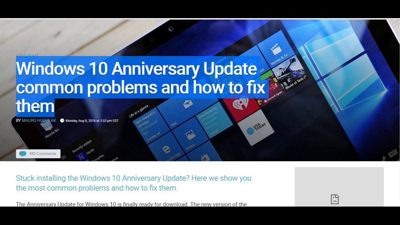 How To Fix Them Windows 10 Anniversary Update Common Problems And - YouTube