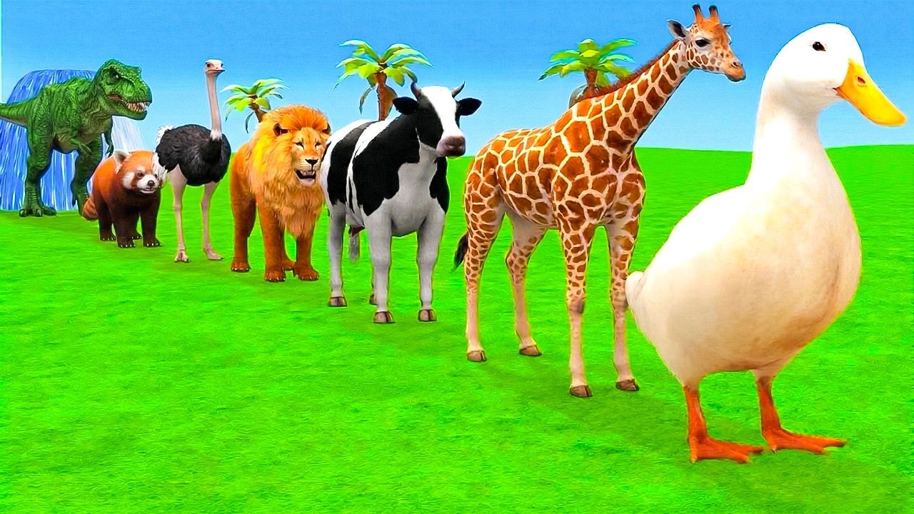 Long Slide Game With Elephant Gorilla Buffalo Hippopotamus Tiger - 3d Animal Game - Funny 3d Animals