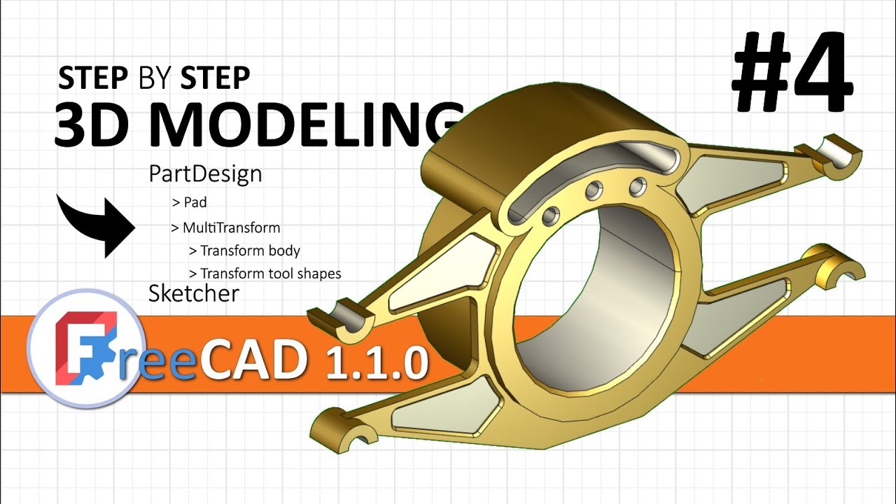 FreeCAD 1.1: 3D modeling exercise 4 | Sketch + PartDesign, MultiTransform, Pad techniques