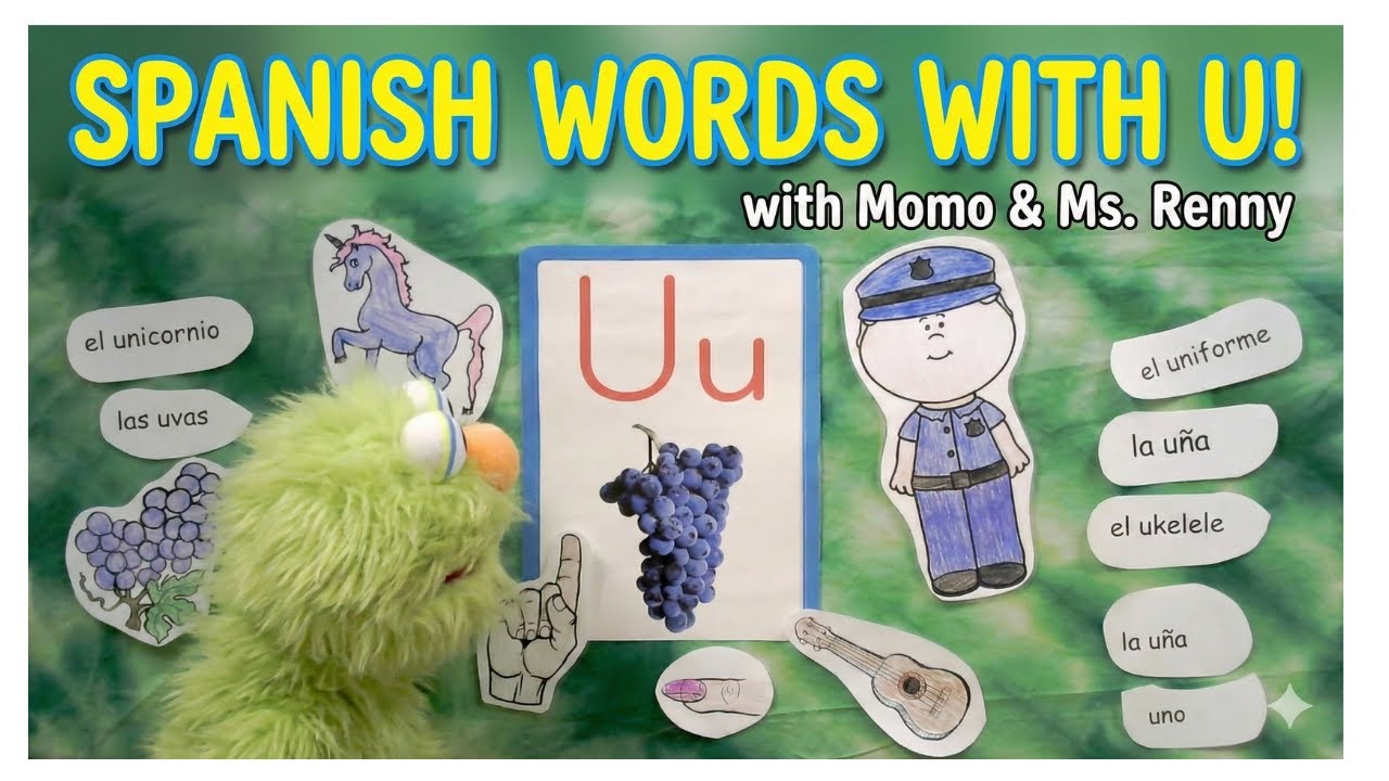 Momo is Excited! Learning Spanish Letter U 🦄🍇