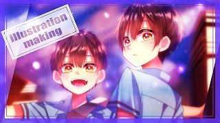 地縛少年花子くん】 柚木普&司くん イラストメイキング/illustration