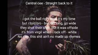 Central cee - Straight back to it( Lyrics)