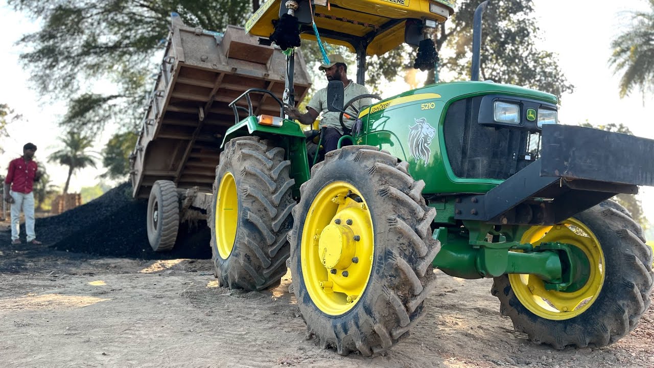 John Deere 5210 4wd Tractor With Trolley Full Loading Mud | tractor 