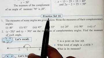 practice set 16 | class 7 | 7th std | Angles and Pairs of Angles | complementary angles