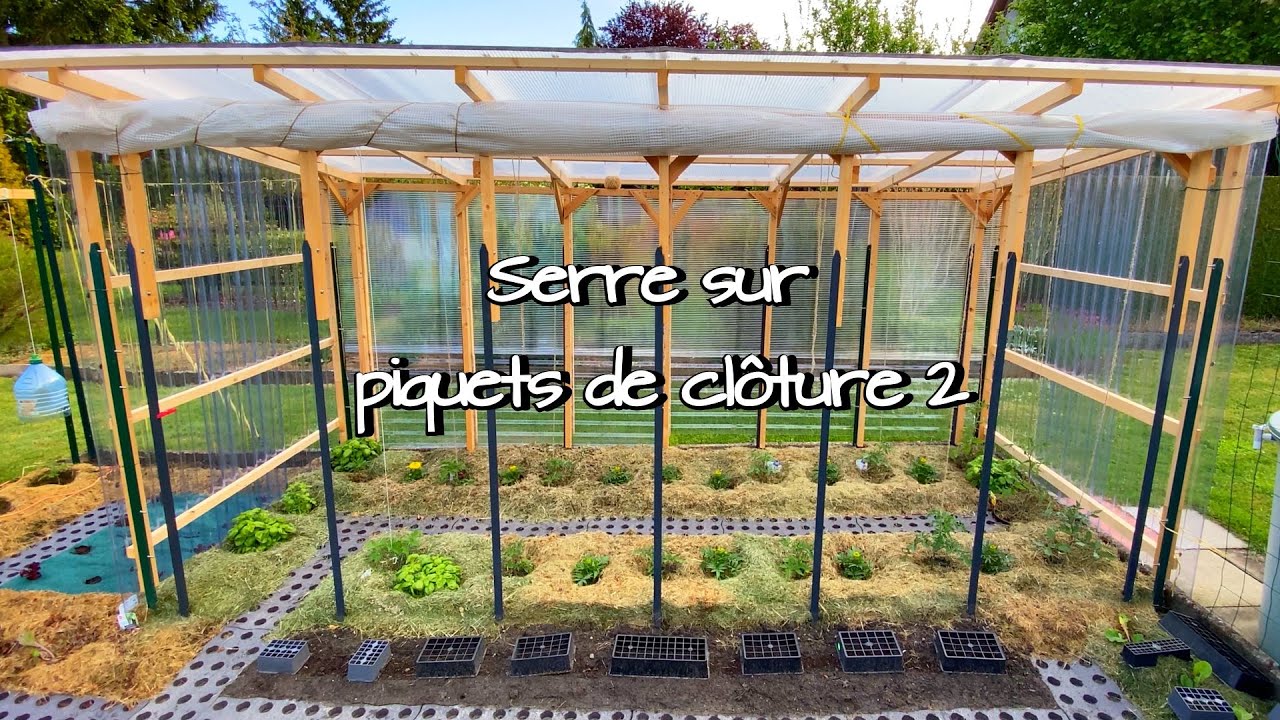 Serre sur piquets : toit + fermeture 3 côtés (face sud ouverte) — 2/2