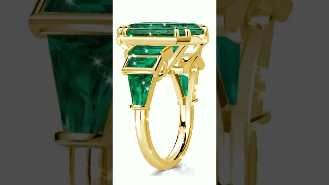 Stylish women's jewelry Golden Seven Stone Emerald Engagement Ring Unique Engagement Ring SKU 212045