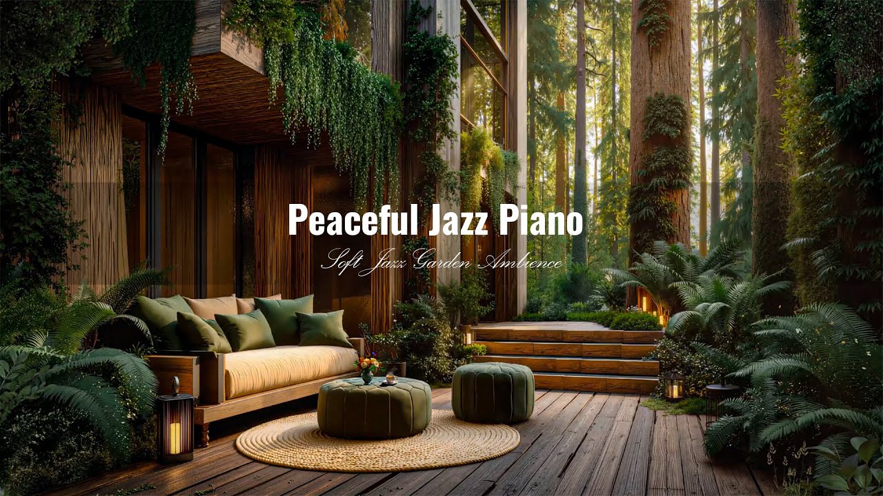 Peaceful Jazz Piano – Soft Jazz & Birdsong at Modern Garden Terrace Ambience