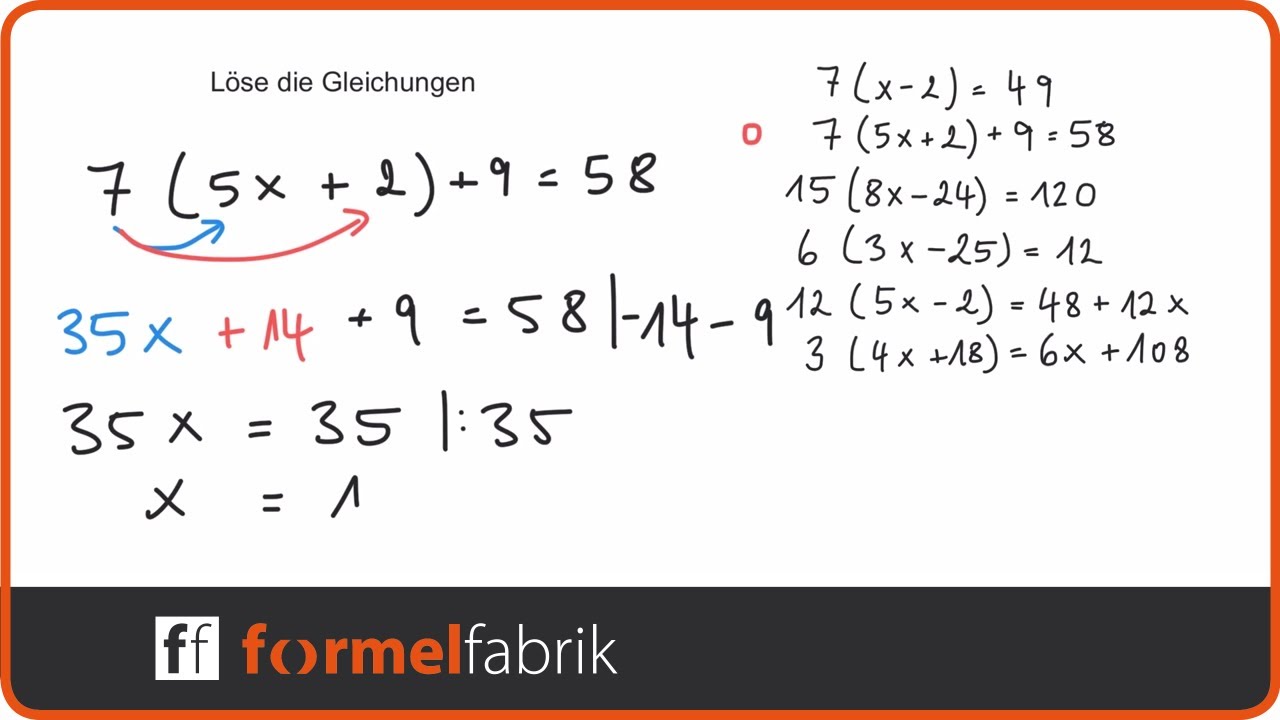 Lineare Gleichungen: Trainingsvideo Klammern (Nr. 2) - YouTube