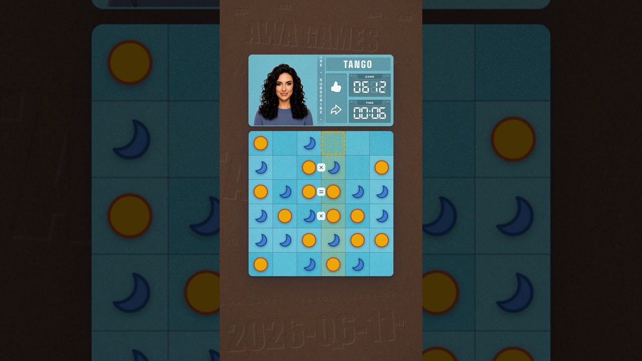 LinkedIn Tango #612 solved board for June 11, 2026, 6x6 grid