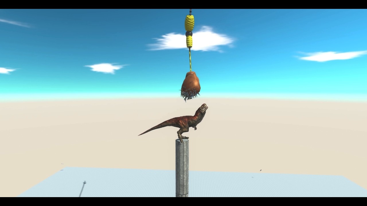 The dinosaur takes a severe beating...