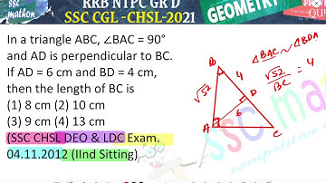 In a triangle ABC, ∠BAC = 90° and AD is perpendicular to BC.If AD = 6 cm and BD = 4 cm,