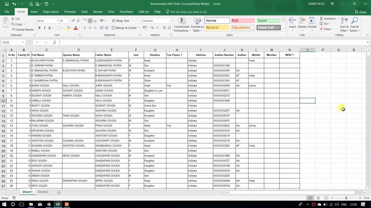 Excel Formula to count family members and to filter a Woman Headed ...
