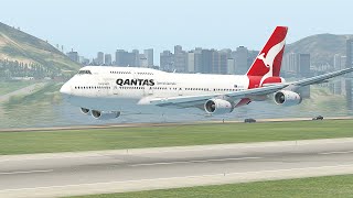 Qantas B747 Landing Gear Failed Emergency Belly Landing At Hong Kong Airport