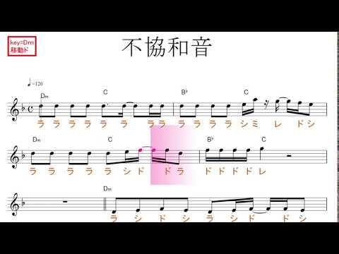 不協和音（欅坂46）原曲key=Dm 移動ド読み／ドレミで歌う楽譜【コード付き】