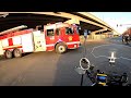 【EURO siren】2x fire truck to car fire scene, confirmation as a mistaken alarm
