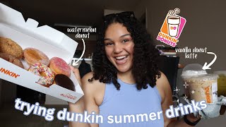 TRYING THE NEW DUNKIN DONUTS SUMMER DRINKS 2024 (KIWI WATERMELON REFRESHER & VANILLA DONUT LATTE)