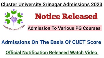 Cluster University Srinagar Released Admission Notification 2023 🔥 Admission To Various PG Courses