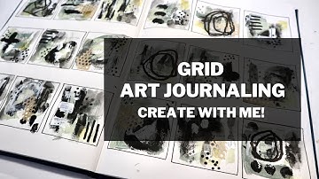 Create with me! Mixed Media Art - Green Gray Grid Journal Spread