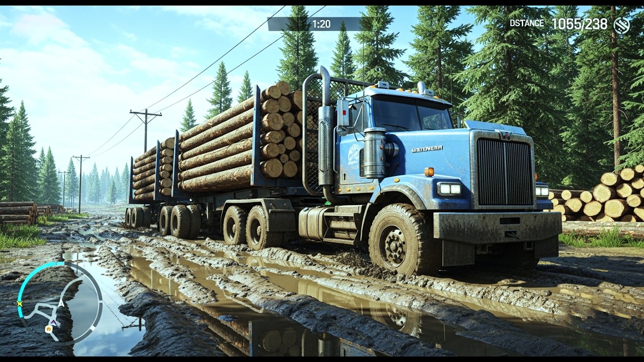 Mudrunner Mod Mack Logging Truck Hauling Timber Through Deep Mud Forest ...