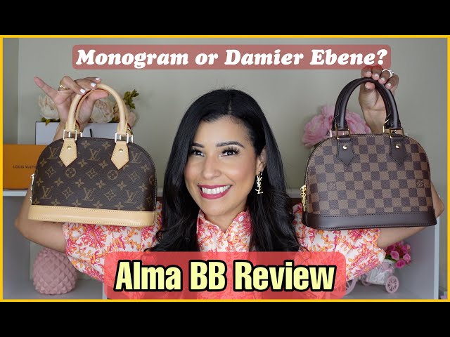 LOUIS VUITTON ALMA BB REVIEW 2022 WHAT FITS, PROS CONS DAMIER EBENE VS  MONOGRAM 