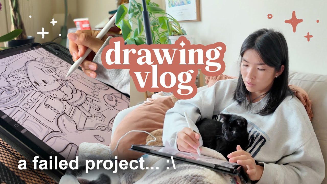 drawing vlog 🌱 trying (and failing) to draw a new print in 2 days - YouTube