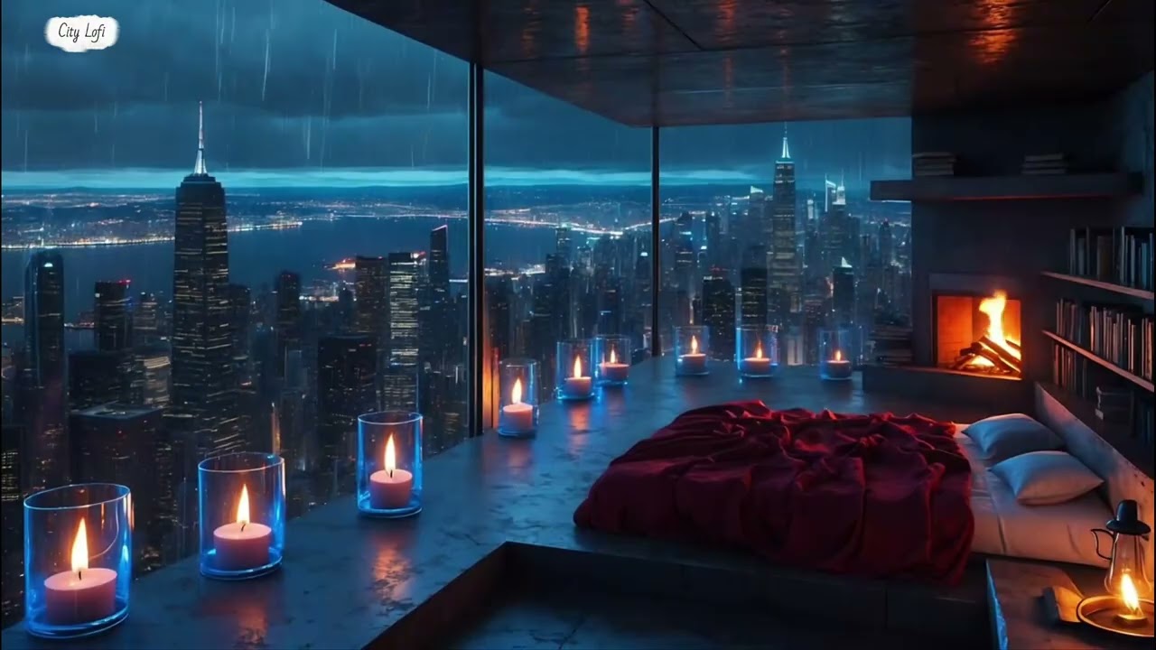 Rainy Night in New York – Lonely Balcony View Above the City